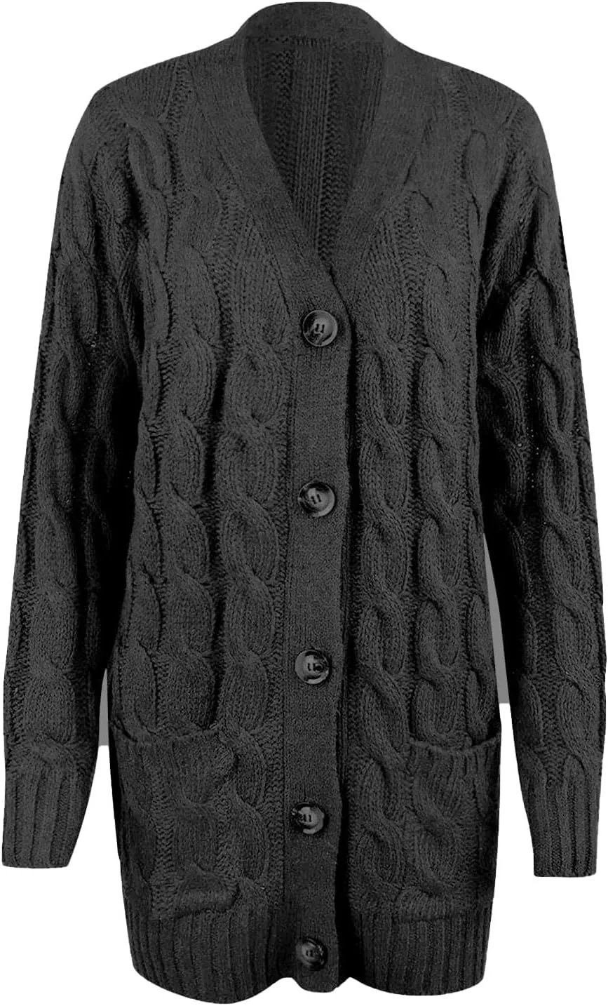 UQRZAU Womens Patchwork Cardigan Long Sleeve Open Front Knit Button Down Sweaters Coat Pockets S, 5XL