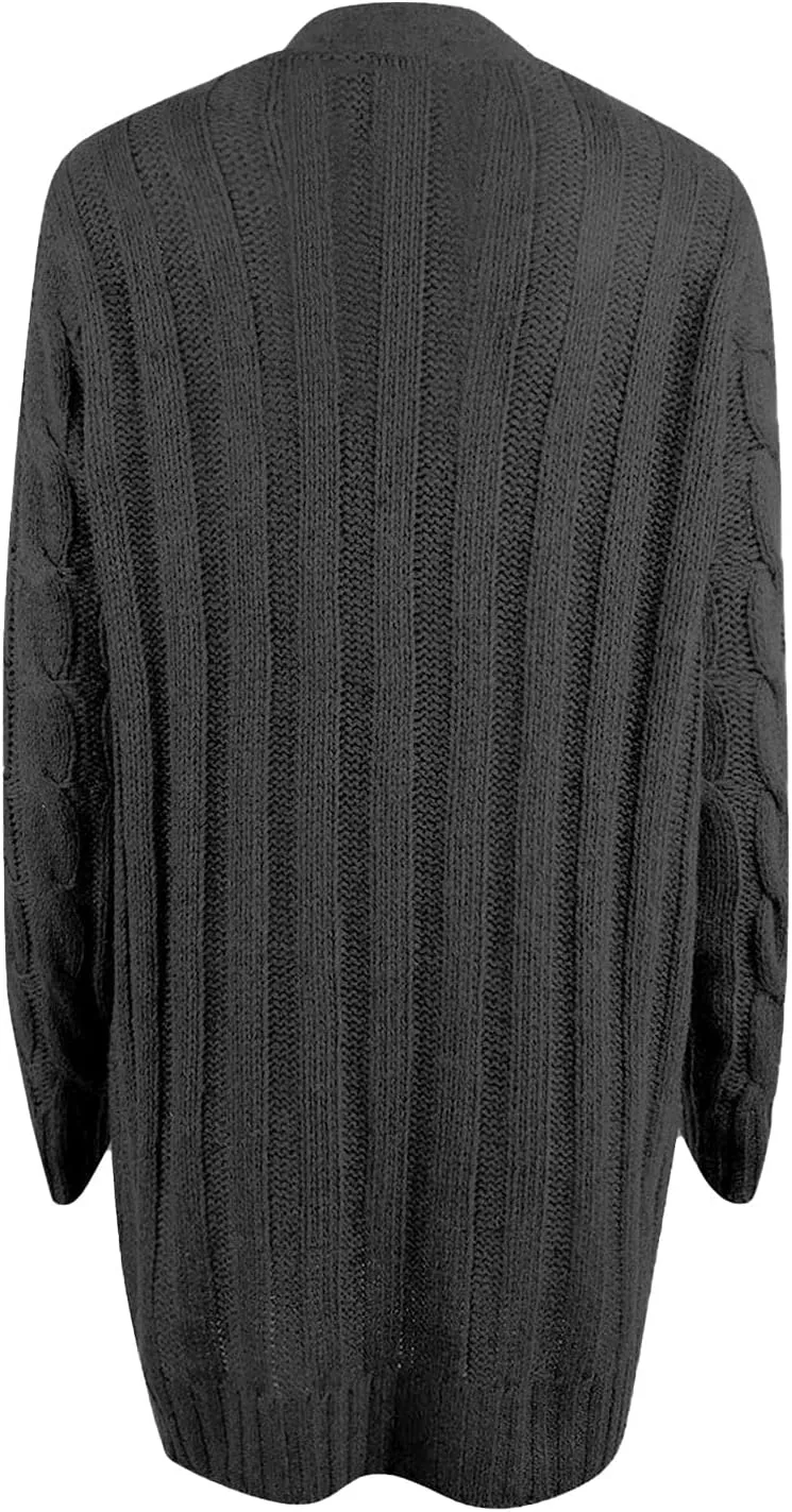 UQRZAU Womens Patchwork Cardigan Long Sleeve Open Front Knit Button Down Sweaters Coat Pockets S, 5XL