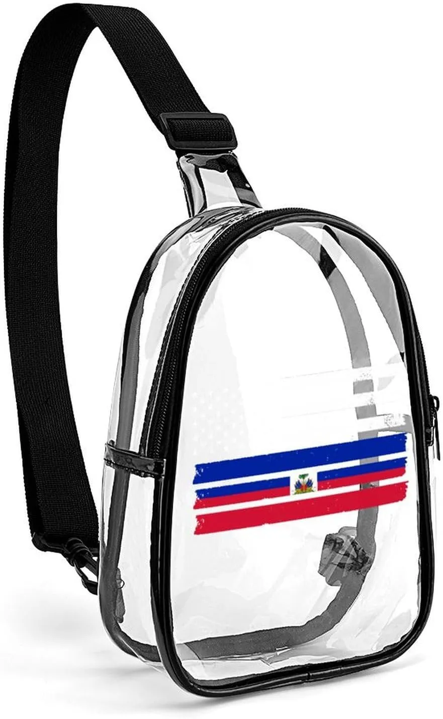 U.S Haiti Flag Fashion Sling Bag PVC Transparent Unisex Crossbody Bags Cute Travel Chest Pack