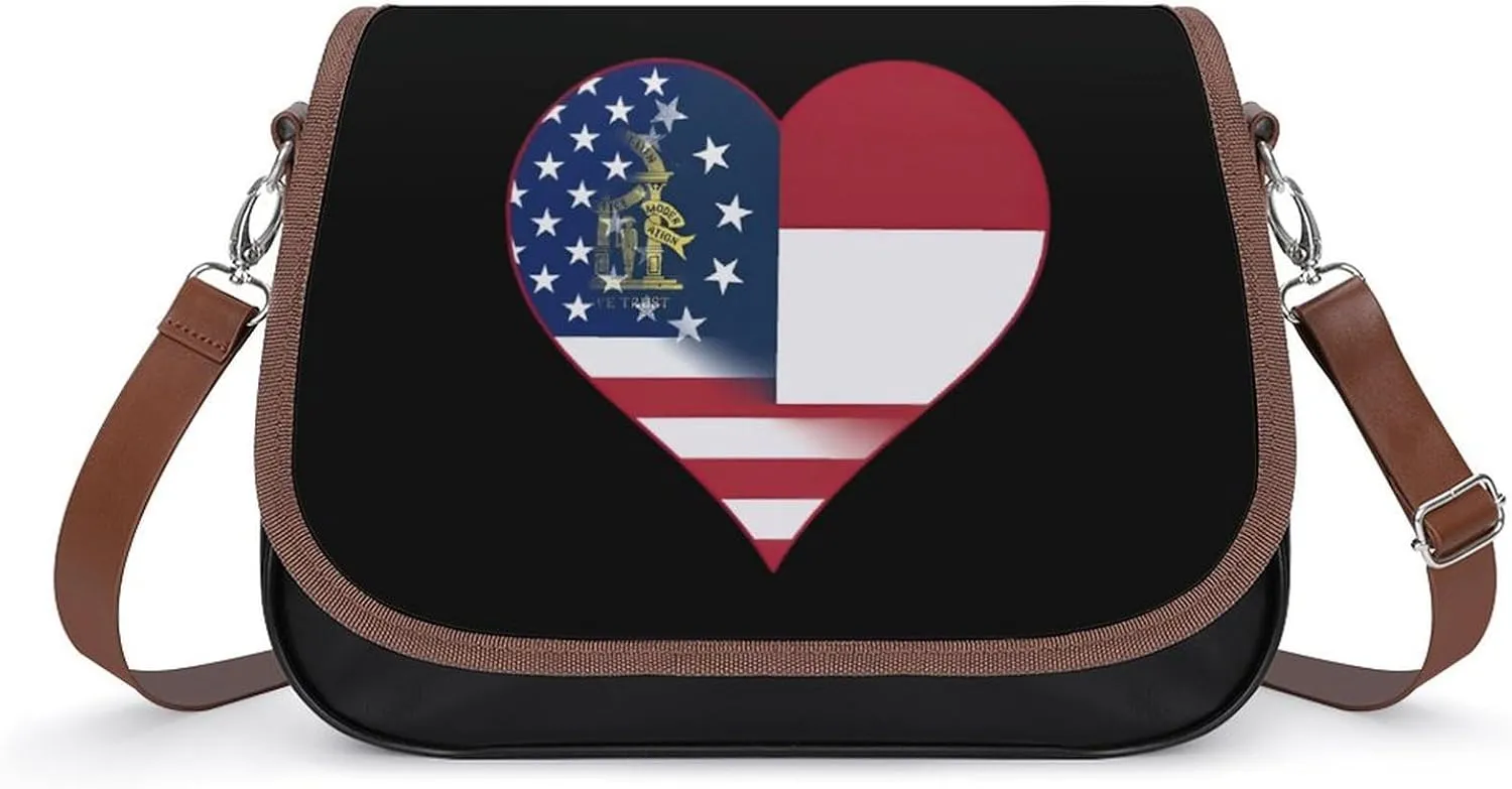 U.S.A. State of Georgia Flag Heart Fashion Crossbody Bags for Women Lightweight Shoulder Handbags Travel Purse with Strap Custom Gifts
