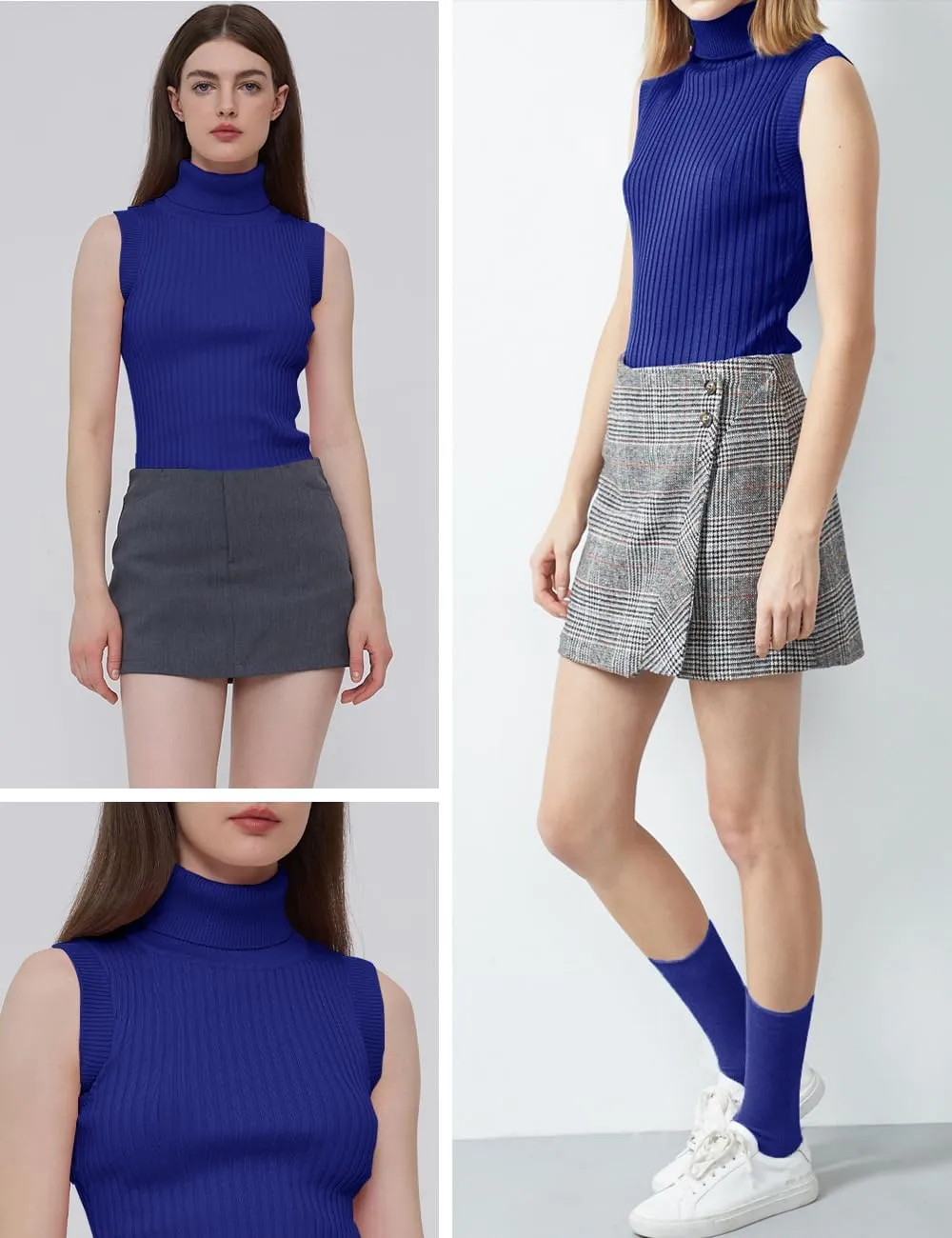 v28 Women Sleeveless High Neck Turtleneck Stretchable Knit Sweater Top