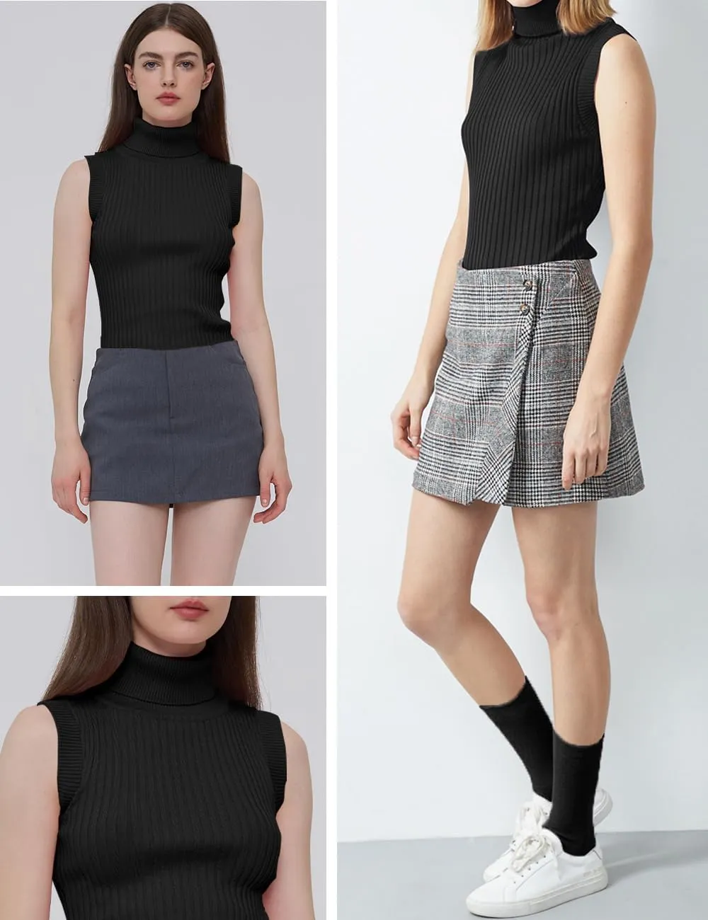 v28 Women Sleeveless High Neck Turtleneck Stretchable Knit Sweater Top