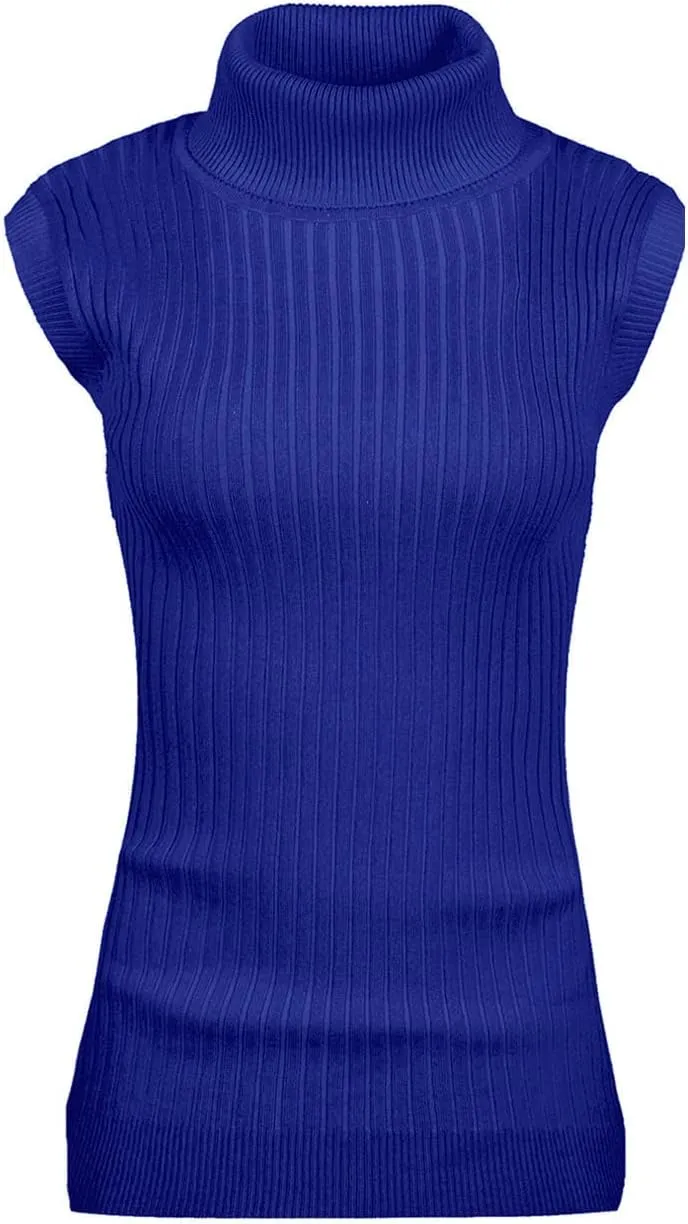 v28 Women Sleeveless High Neck Turtleneck Stretchable Knit Sweater Top