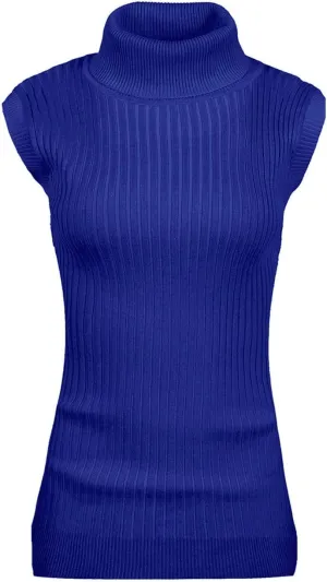v28 Women Sleeveless High Neck Turtleneck Stretchable Knit Sweater Top