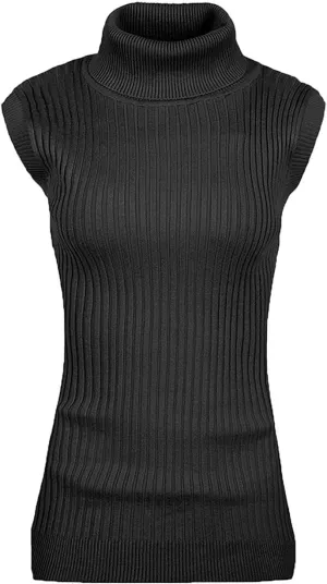 v28 Women Sleeveless High Neck Turtleneck Stretchable Knit Sweater Top