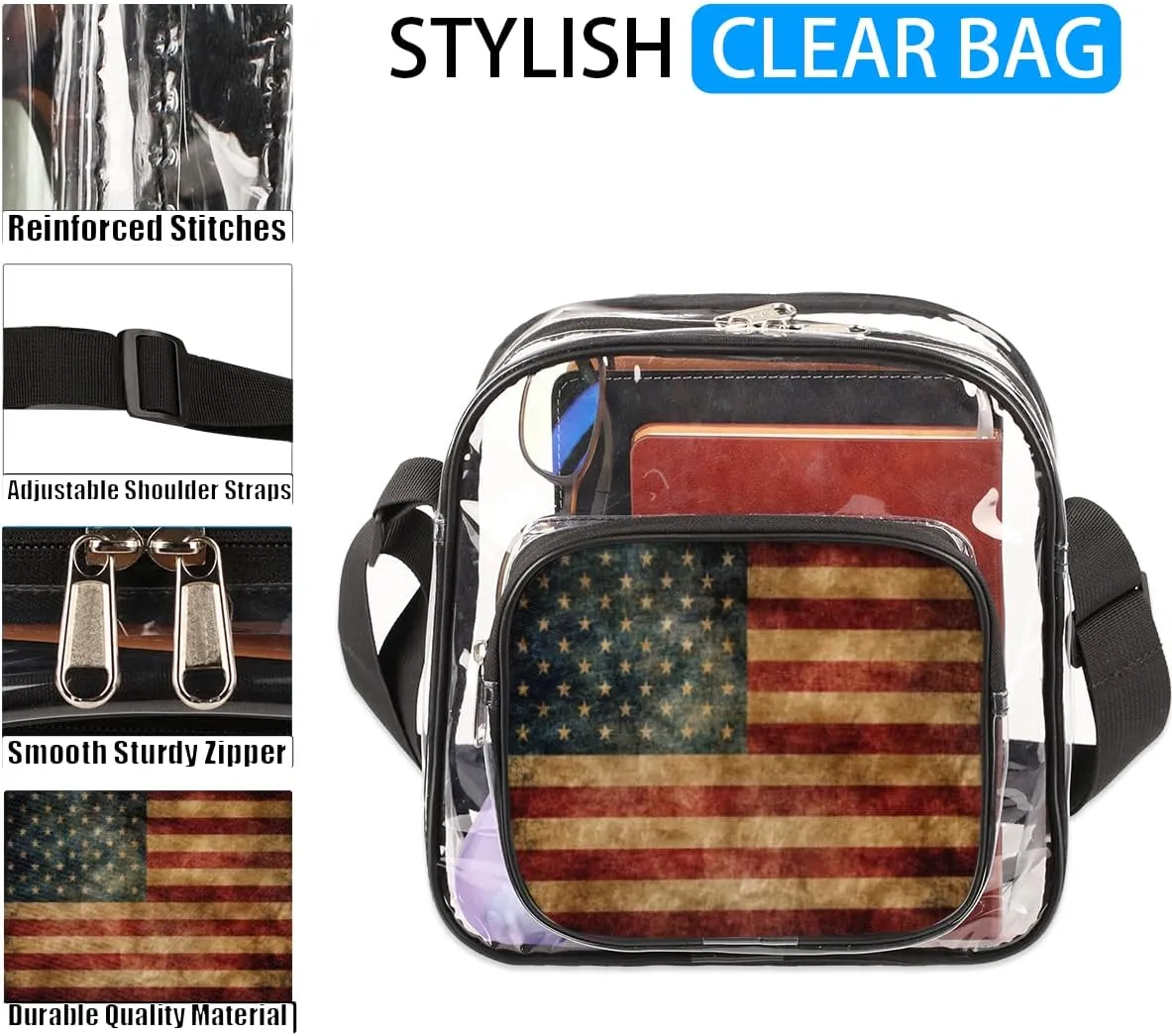 Valentine's Day Red Hearts Clear Crossbody Bag Clear Messenger Bag Shoulder Bags Clear Purse Stadium Approved