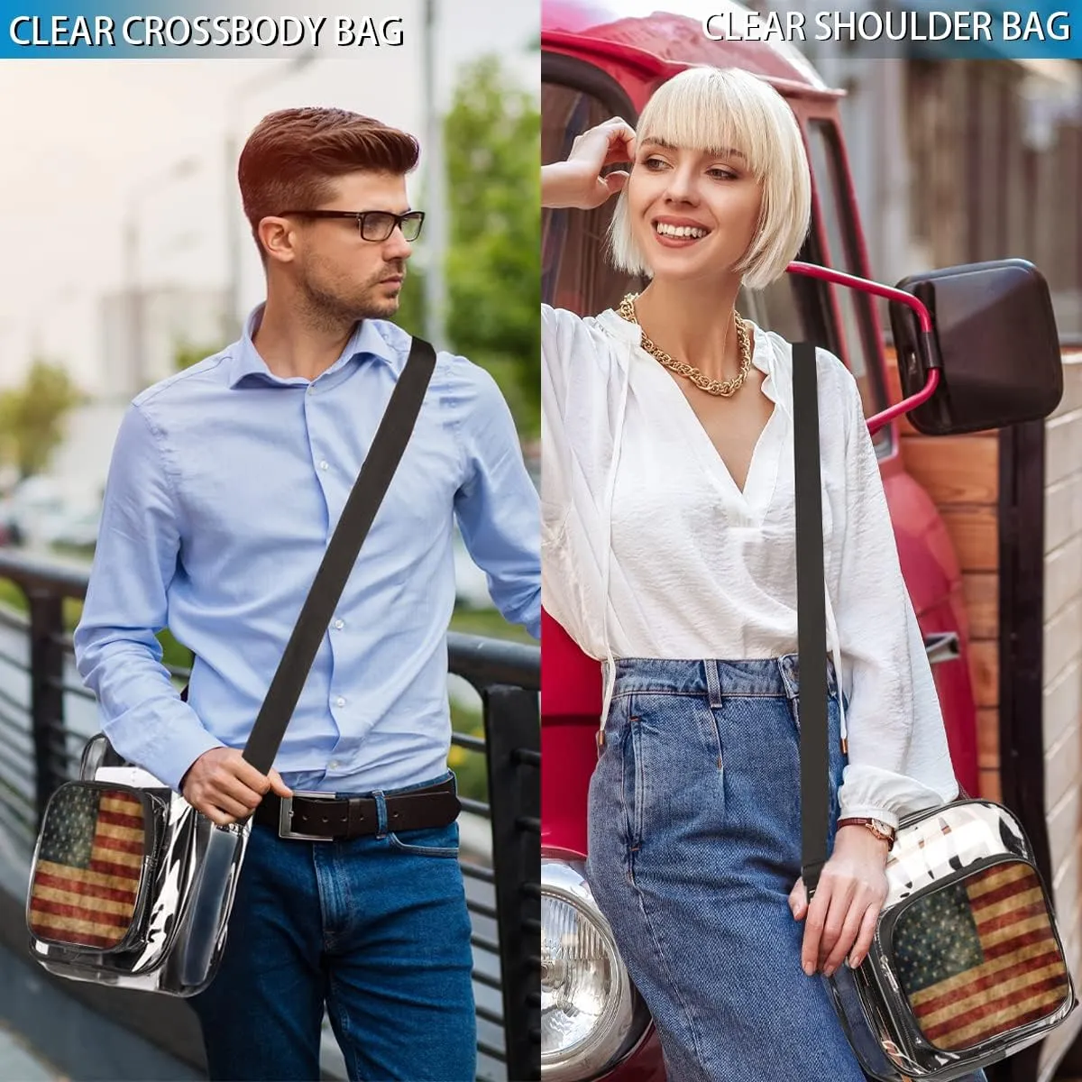 Valentine's Day Red Hearts Clear Crossbody Bag Clear Messenger Bag Shoulder Bags Clear Purse Stadium Approved