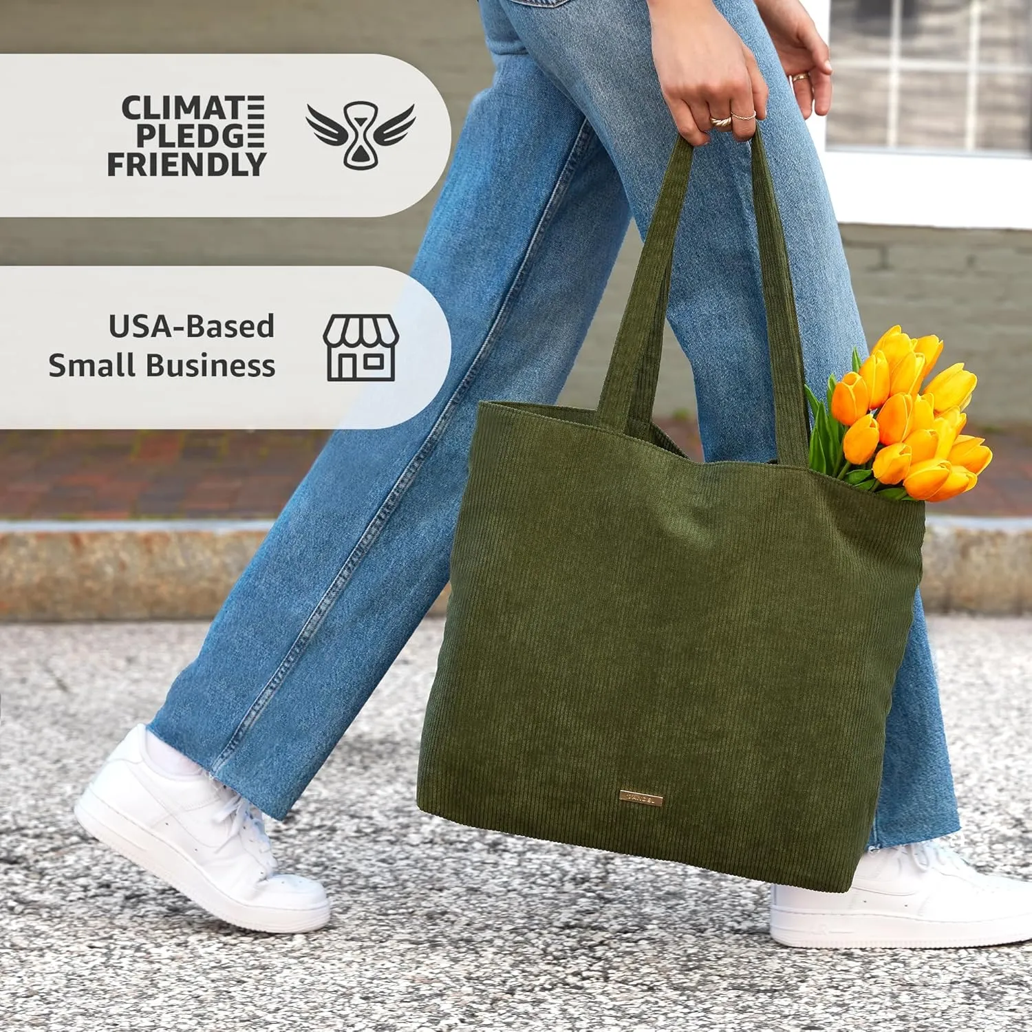 VANDEL Corduroy Tote Bag for Women and Men with Zipper and Inner Pockets. Cute School Tote Bag with Zipper, Aesthetic