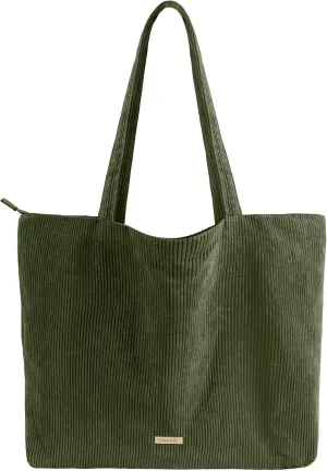 VANDEL Corduroy Tote Bag for Women and Men with Zipper and Inner Pockets. Cute School Tote Bag with Zipper, Aesthetic