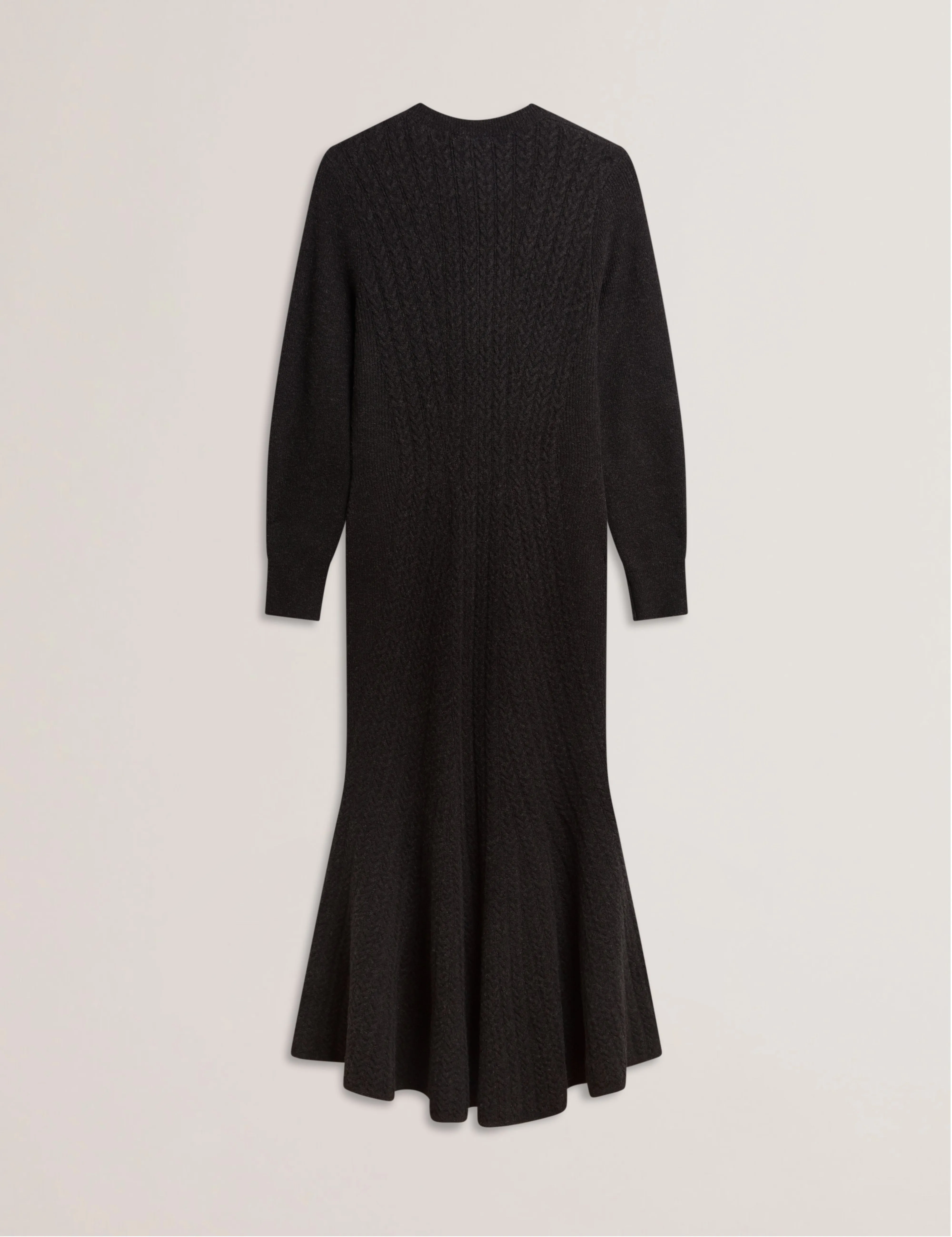 Vanesha Cable Knit Long Sleeve Midi Dress Dk-Grey