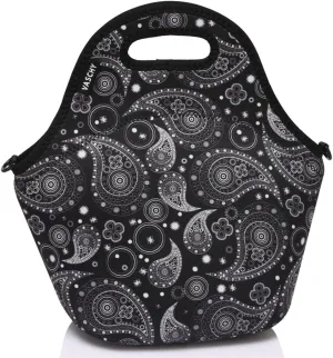 VASCHY Neoprene Insulated Lunch Tote Bag for Women Girls with Detachable Adjustable Shoulder Strap for Work in Paisley Clover Pattern