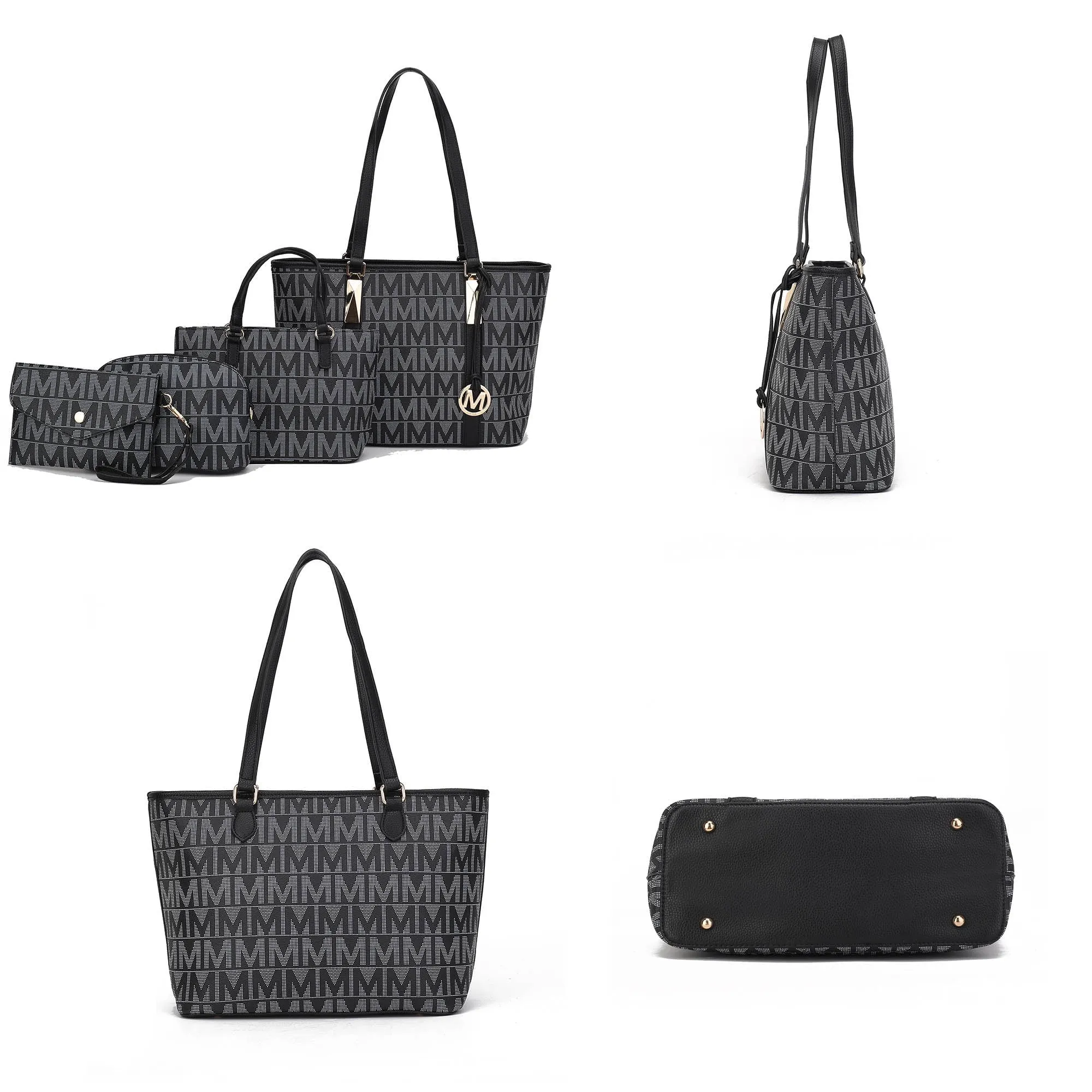 Vegan Leather Women'S Tote Bag, Small Tote Handbag, Pouch Purse & Wristlet Wallet Bag 4 Pcs Set by Mia K - White