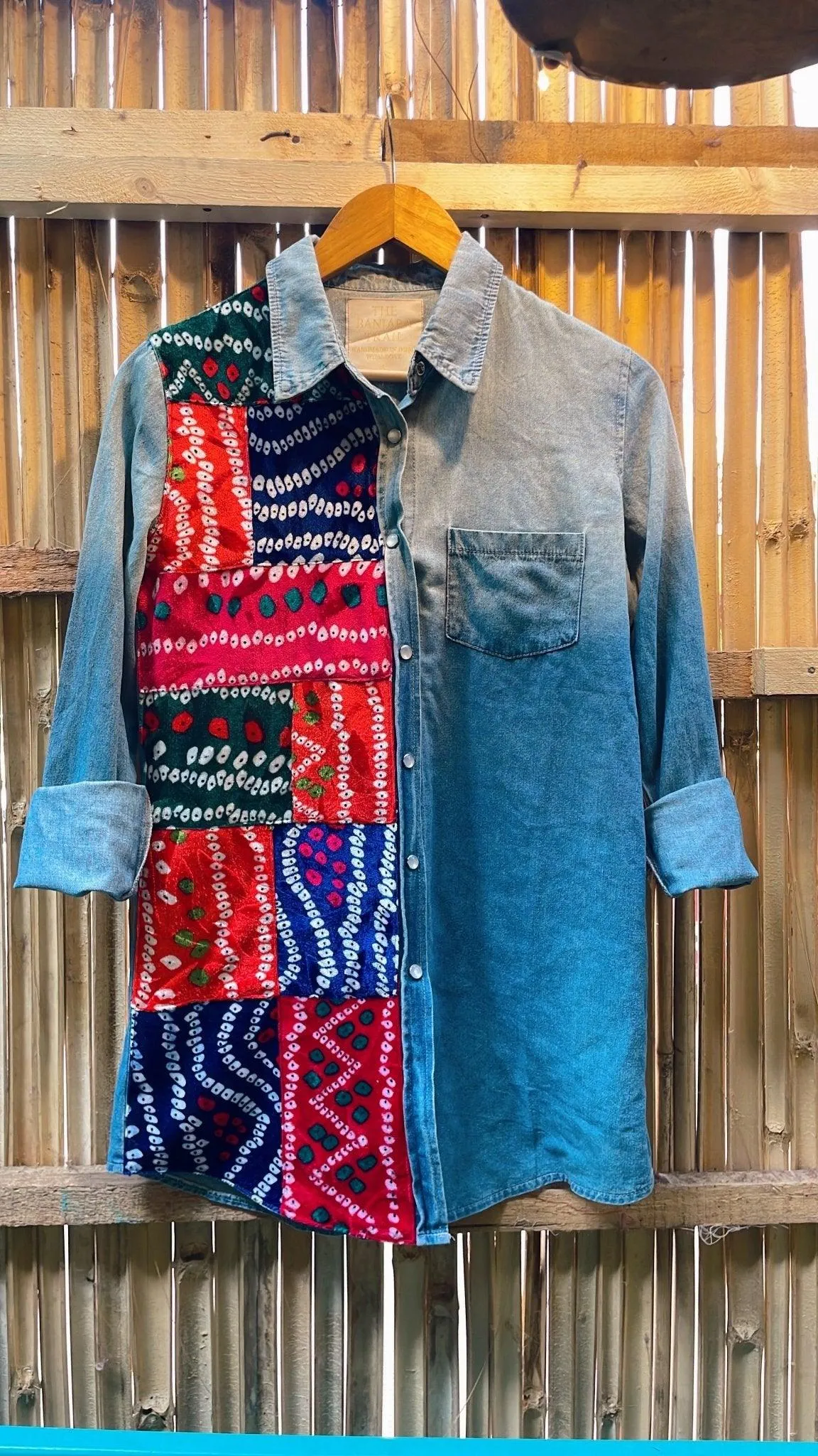 Velvet bandhini patchwork shirt