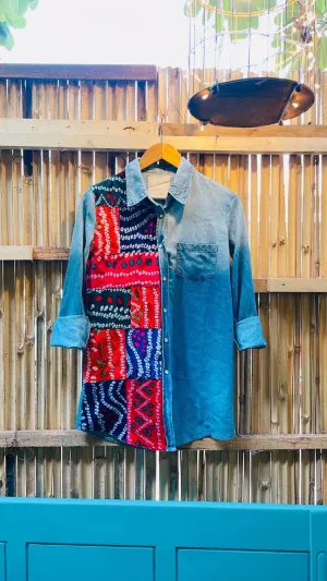 Velvet bandhini patchwork shirt