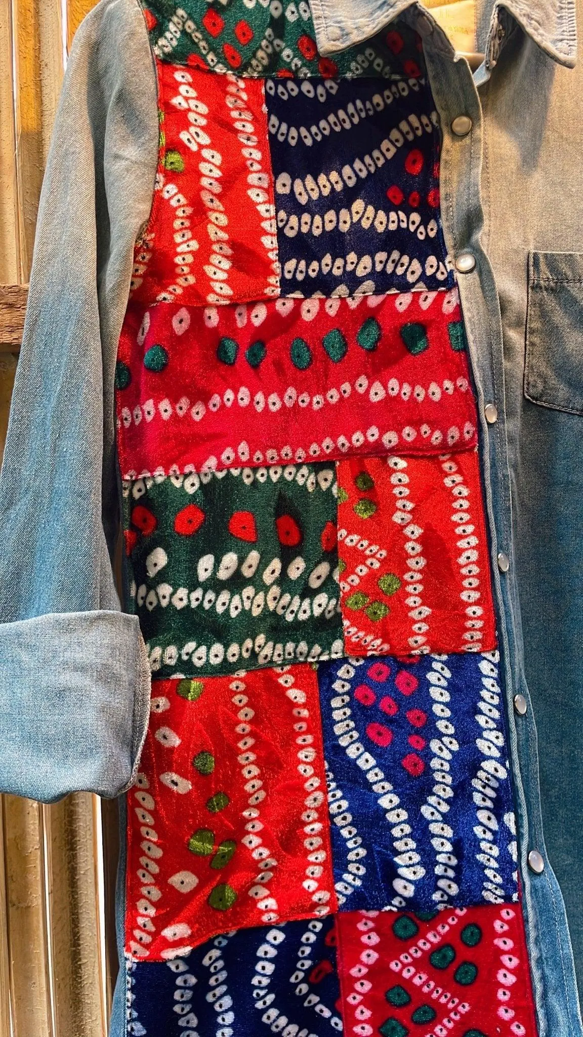 Velvet bandhini patchwork shirt