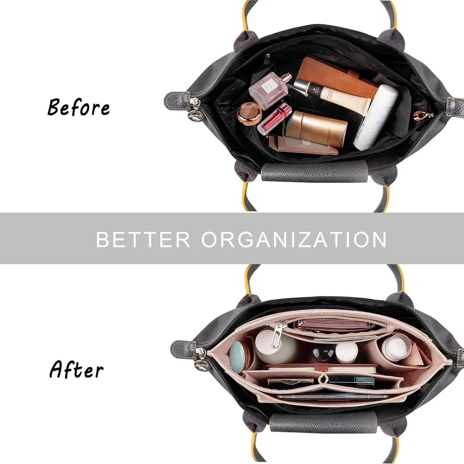Vercord Purse Insert Organizers Felt Handbag Organizer Bag in Bag for Nylon Tote Beige Medium