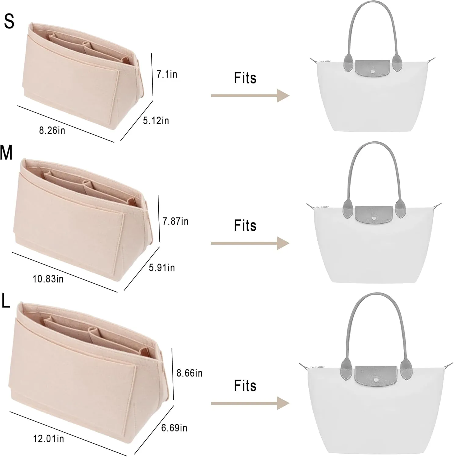 Vercord Purse Insert Organizers Felt Handbag Organizer Bag in Bag for Nylon Tote Beige Medium