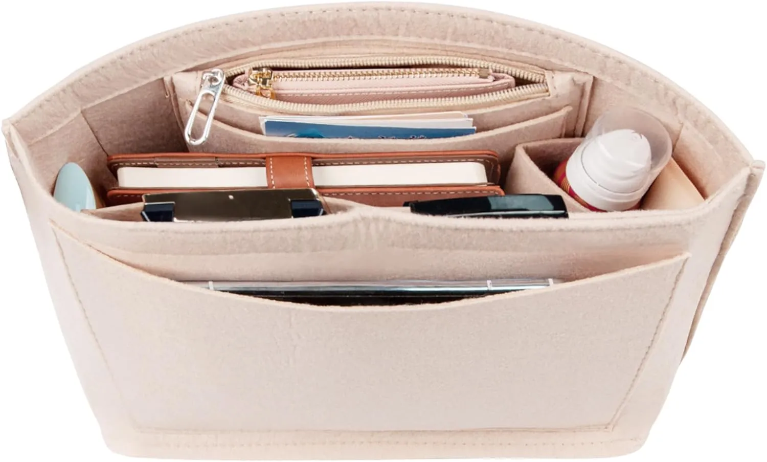 Vercord Purse Insert Organizers Felt Handbag Organizer Bag in Bag for Nylon Tote Beige Medium