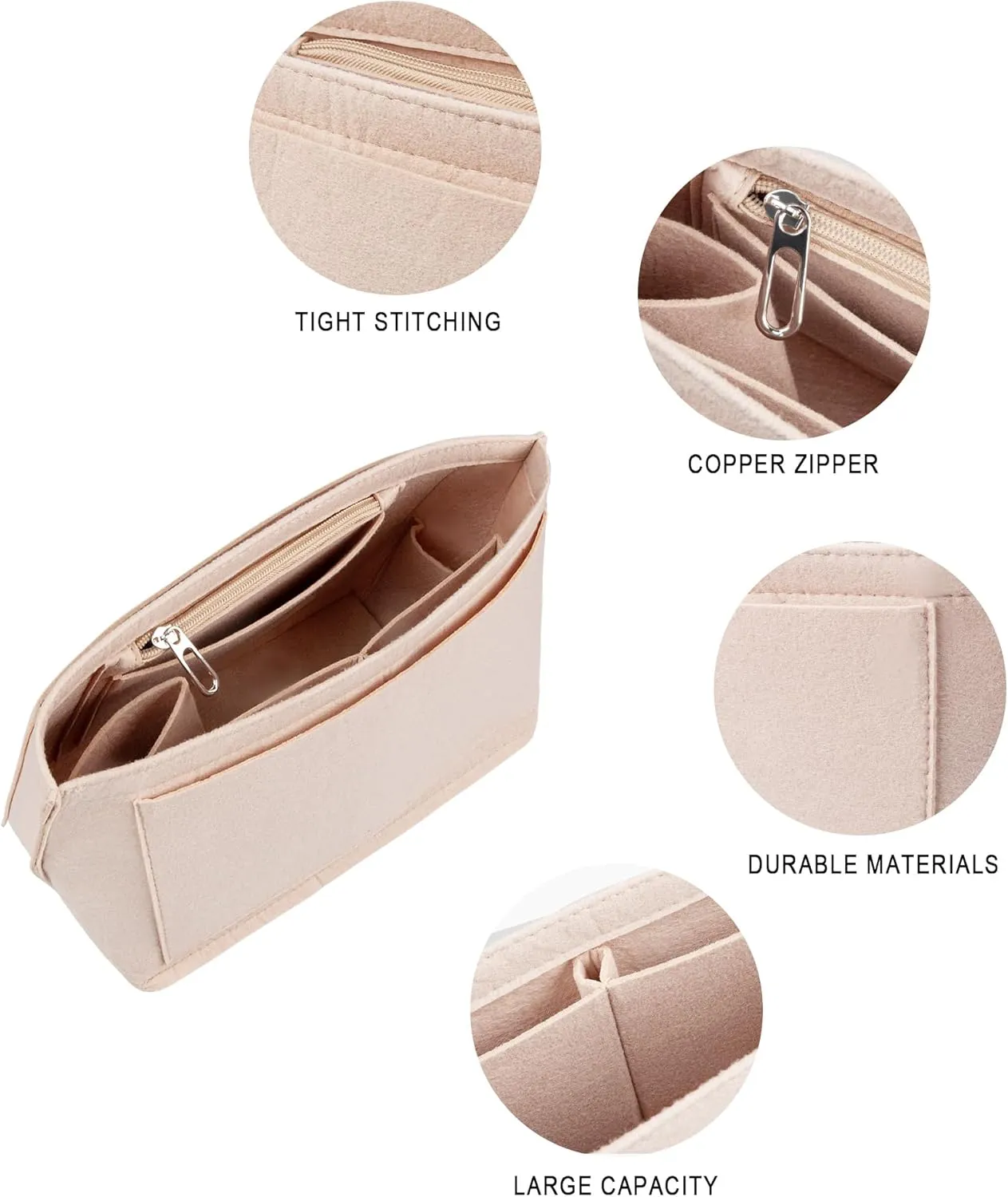 Vercord Purse Insert Organizers Felt Handbag Organizer Bag in Bag for Nylon Tote Beige Medium