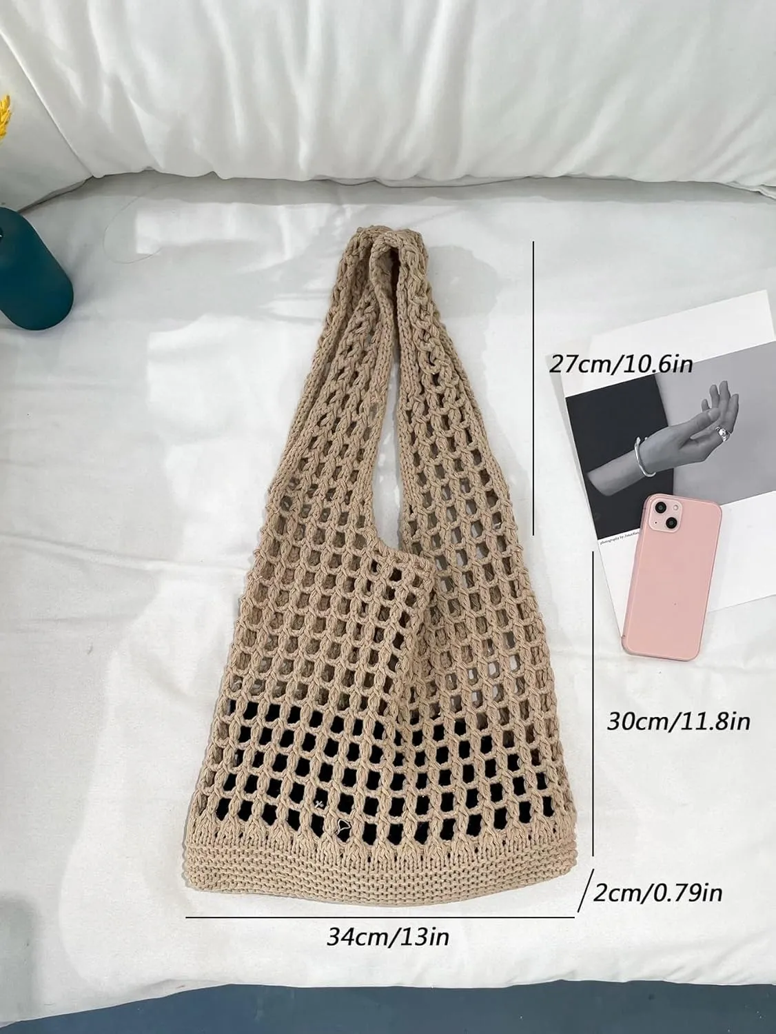 Verdusa Women's Hollow Out Knit Tote Handbags Crochet Shoulder Bag