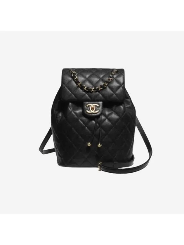 Versatile collection Black Calfskin Backpack Chanel Metal Gold Shiny Discounted Grained