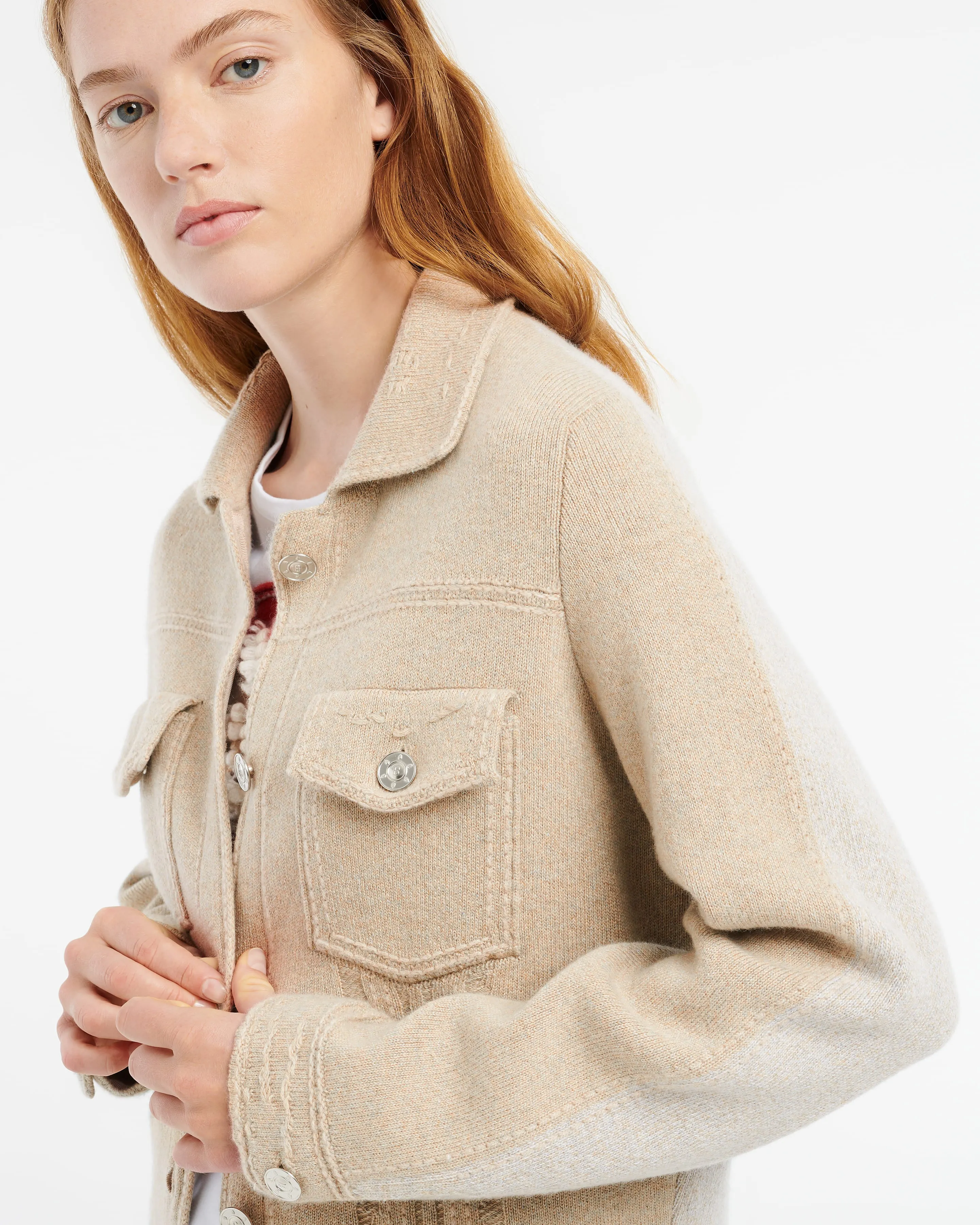Veste Denim patchwork en cachemire et coton à coupe droite