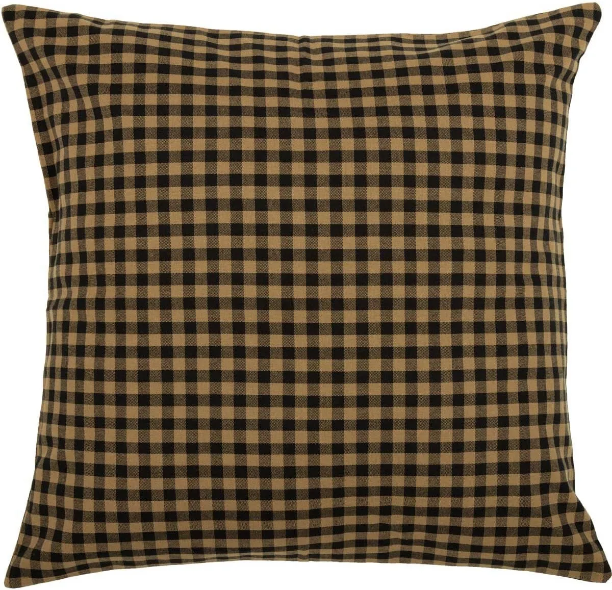 VHC Brands Black Check Fabric Euro Sham 26x26 Country Rustic Design, Black and Tan