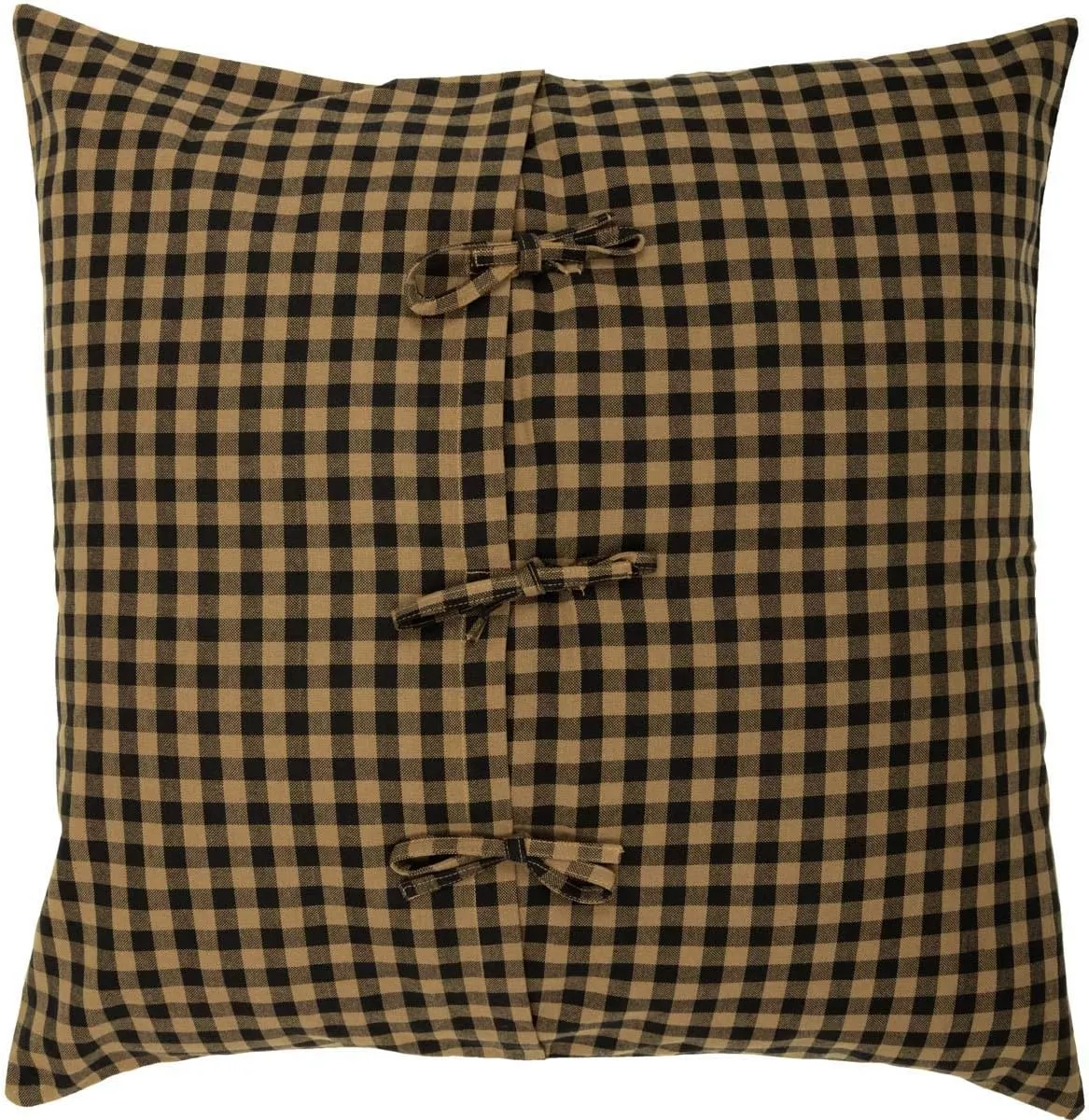 VHC Brands Black Check Fabric Euro Sham 26x26 Country Rustic Design, Black and Tan