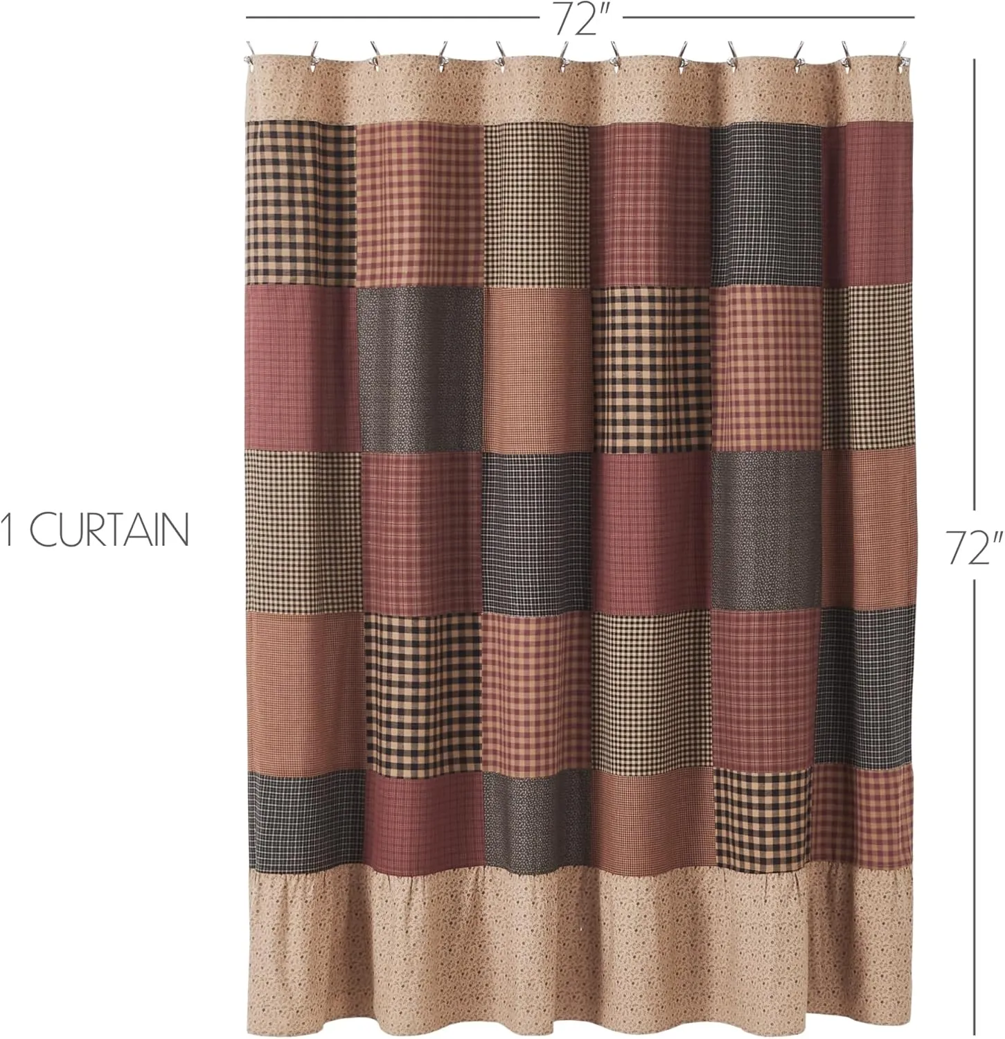 VHC Brands, Maisie Patchwork Shower Curtain, Tan, 72x72