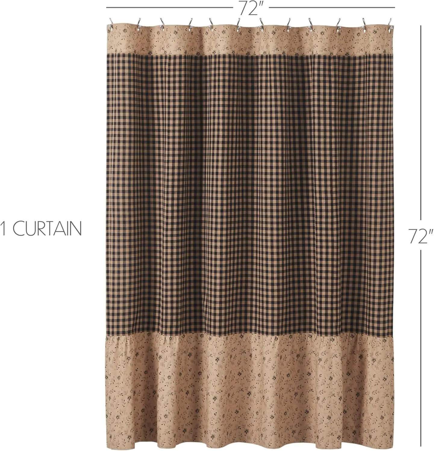VHC Brands, Maisie Ruffled Patchwork Shower Curtains, Tan, 72x72