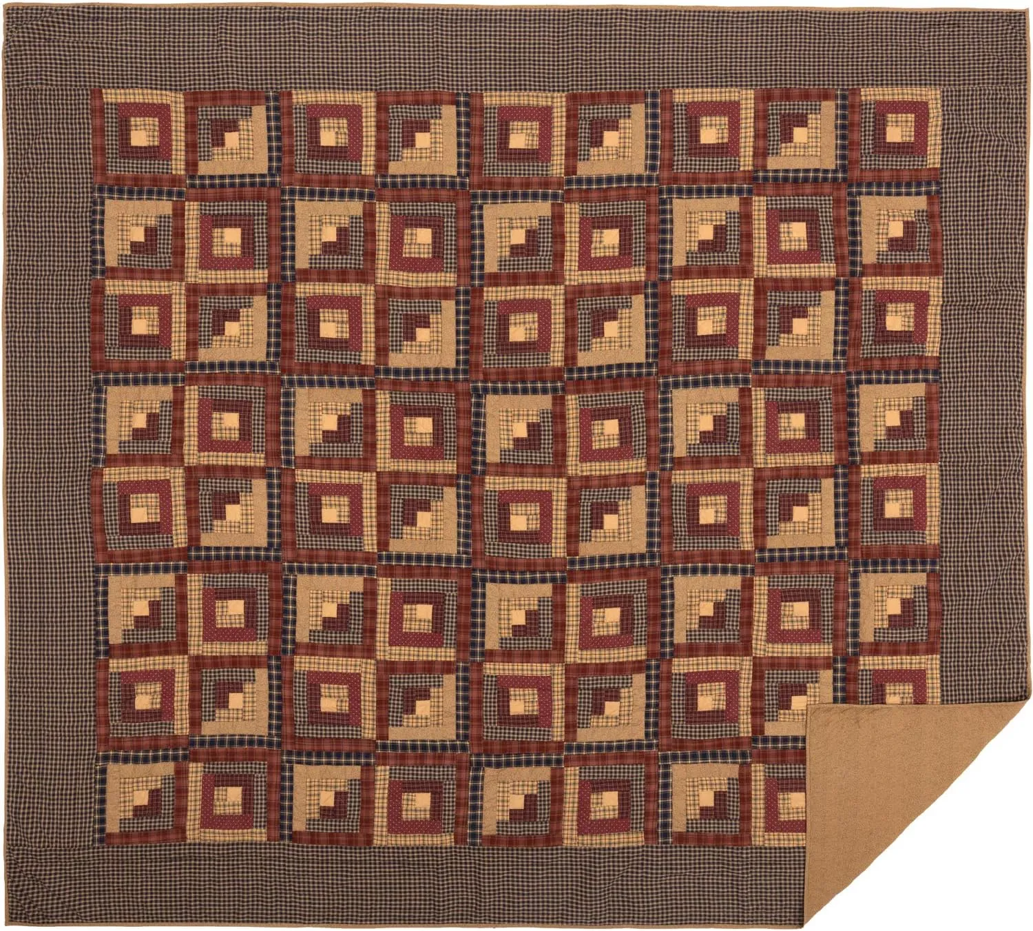 VHC Brands Millsboro Luxury King Quilt 120Wx105L Log Cabin Country Rustic Lodge Design, Burgundy