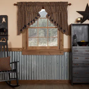 VHC Brands Navy Star Scalloped Kitchen Window Curtains, Prairie Swag Set of 2, 36x36x18