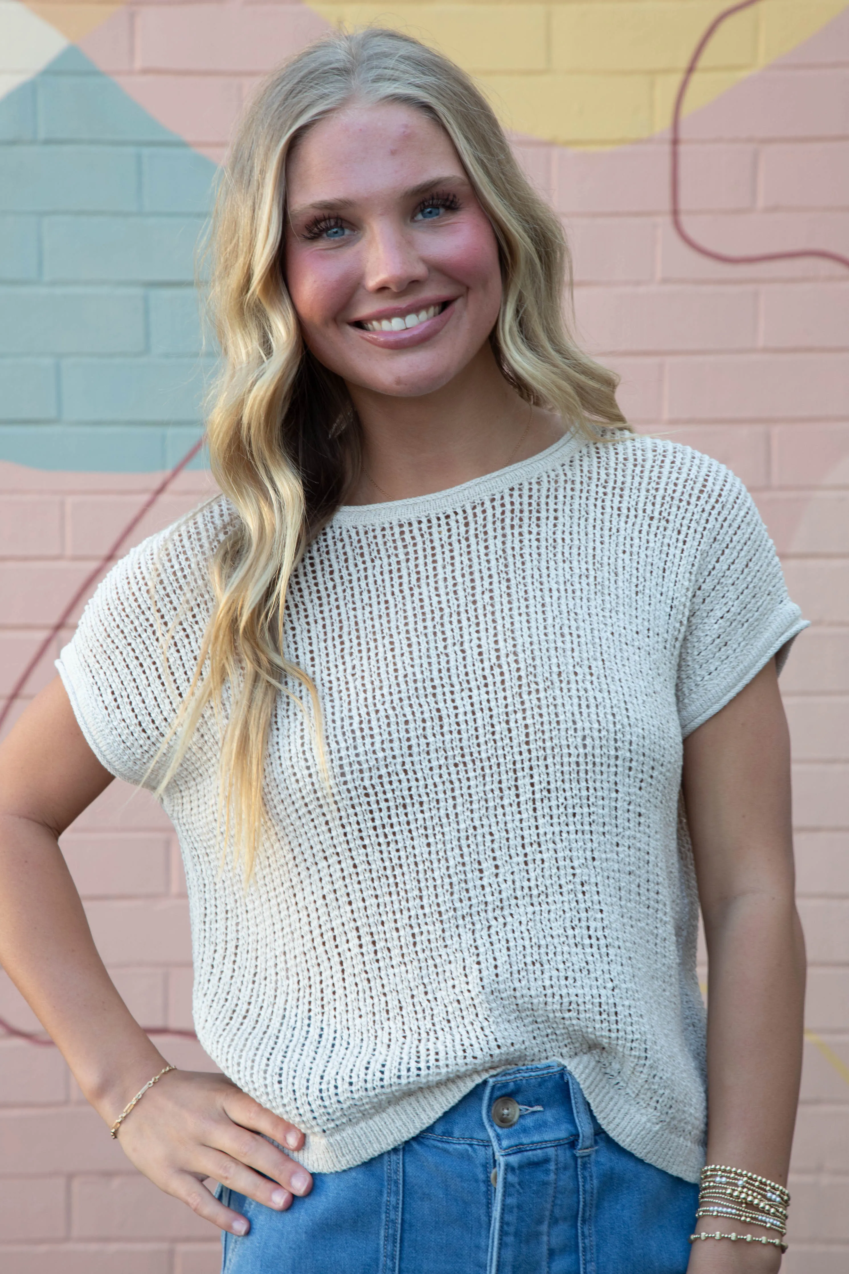 Victoria Light Knit Sweater Top, Natural