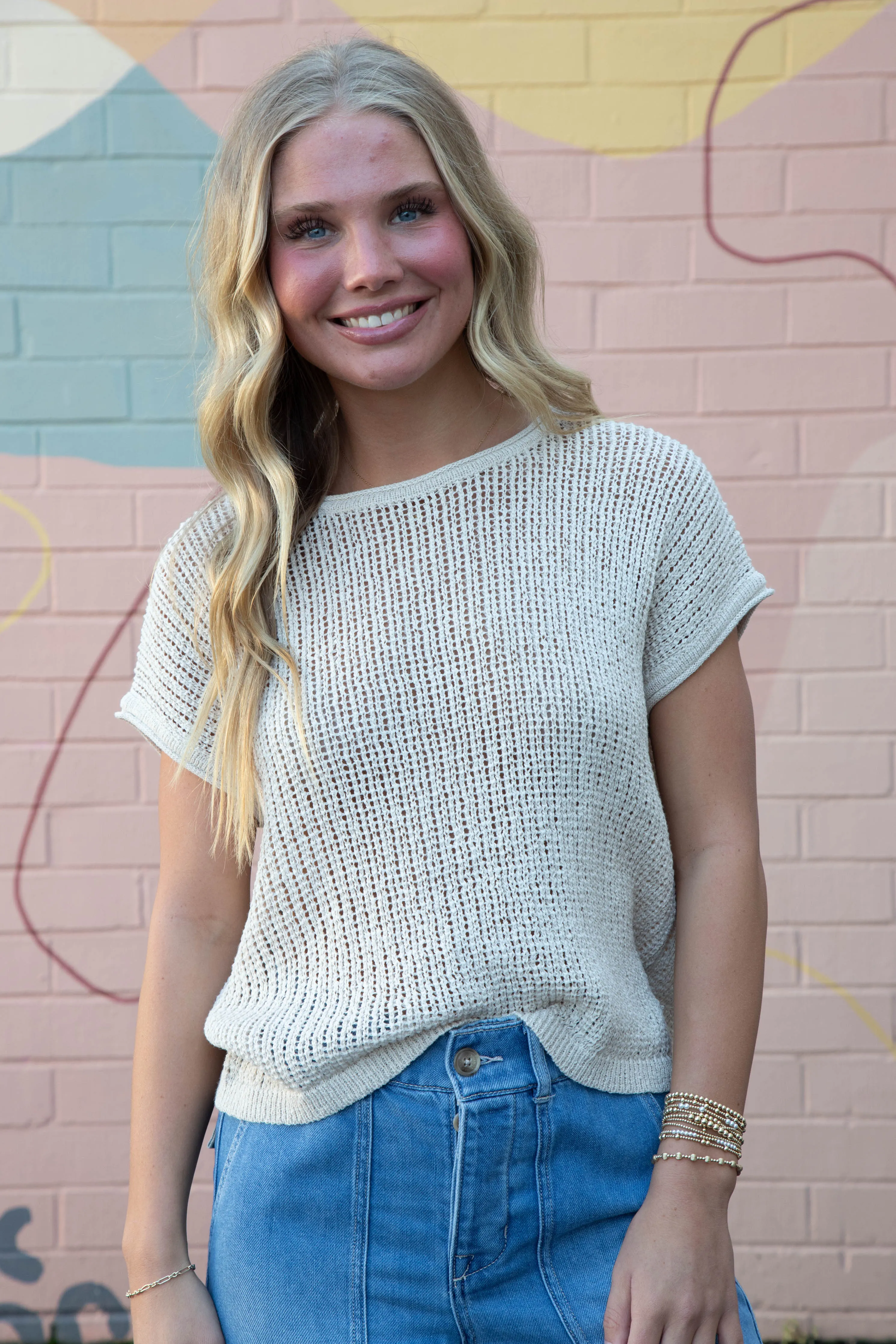 Victoria Light Knit Sweater Top, Natural