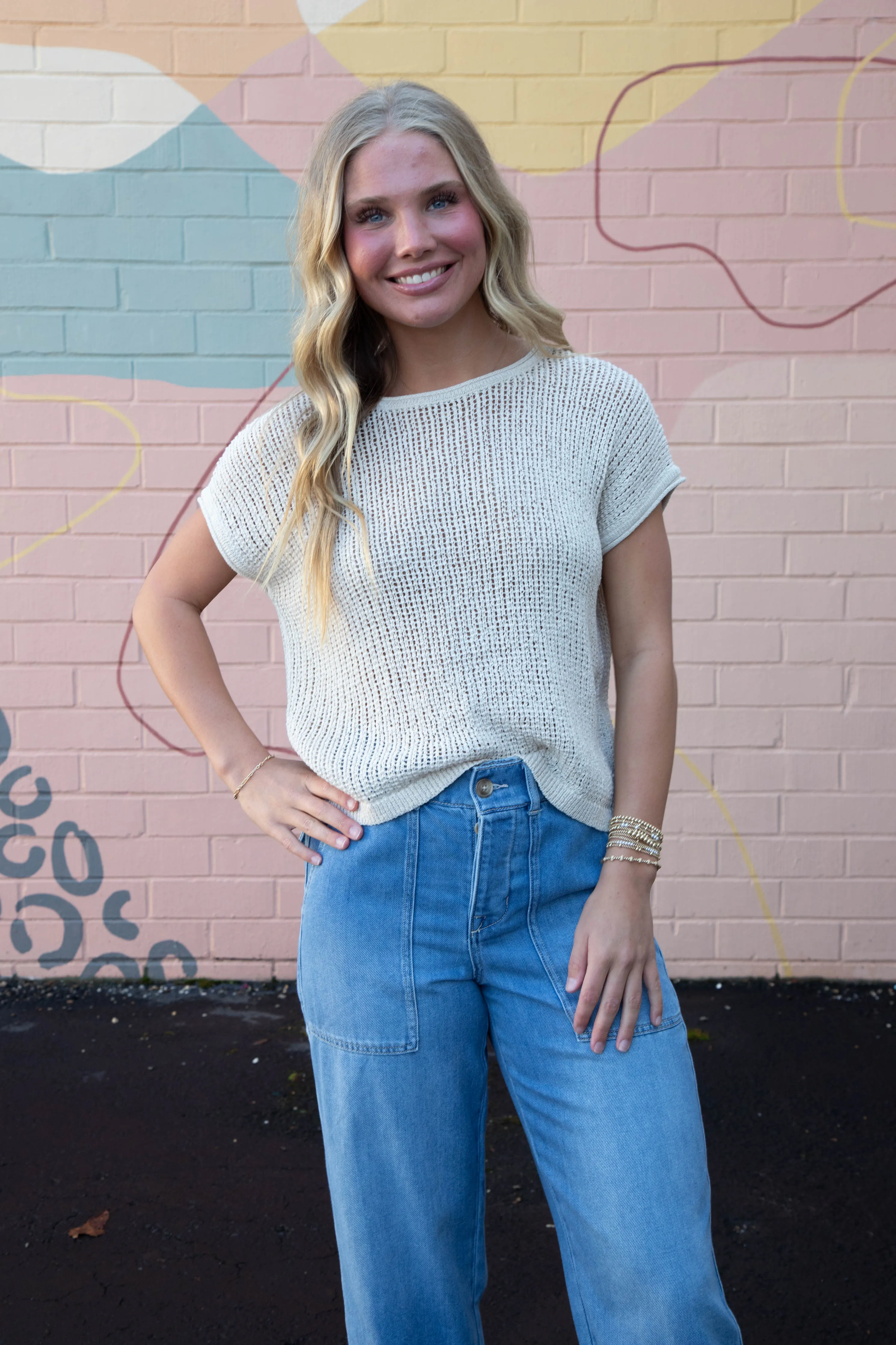 Victoria Light Knit Sweater Top, Natural