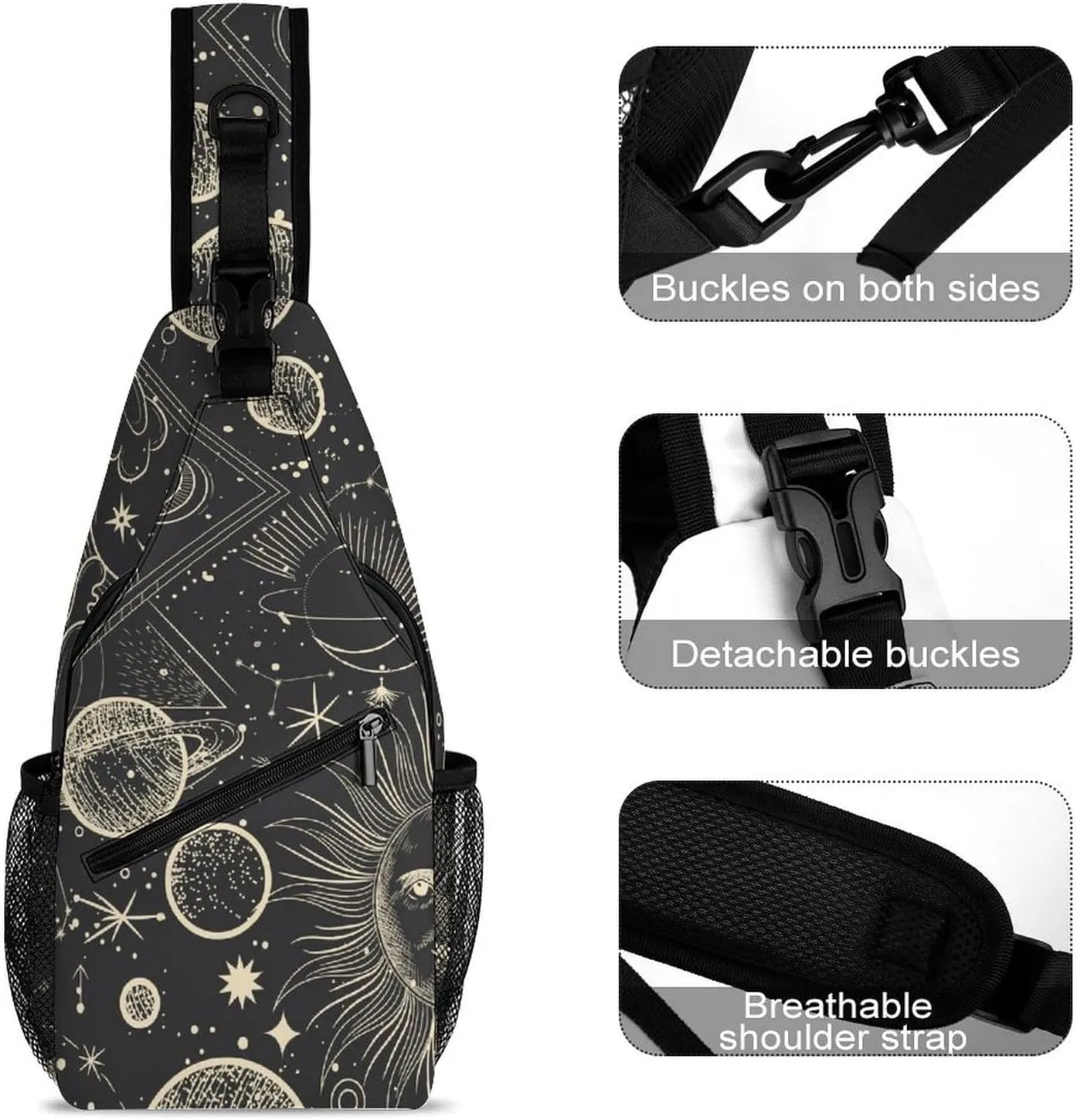 Vintage-engraving-style-pattern Sling Backpack, Crossbody Shoulder Bag, Chest Bags for Outdoor Travel Fitness, 38x20cm