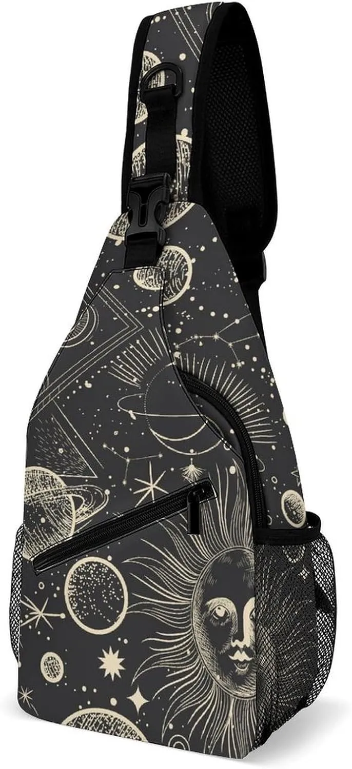 Vintage-engraving-style-pattern Sling Backpack, Crossbody Shoulder Bag, Chest Bags for Outdoor Travel Fitness, 38x20cm