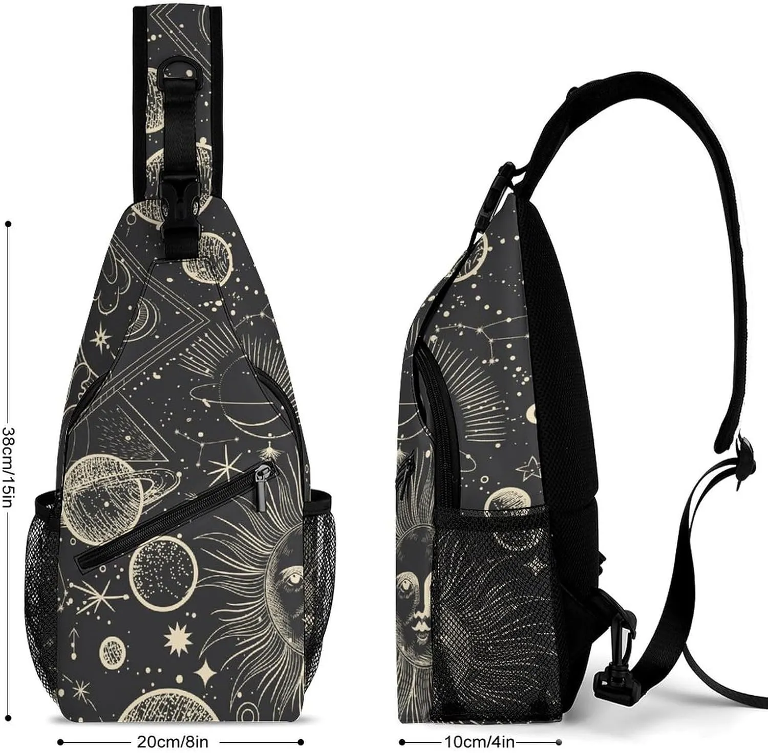 Vintage-engraving-style-pattern Sling Backpack, Crossbody Shoulder Bag, Chest Bags for Outdoor Travel Fitness, 38x20cm