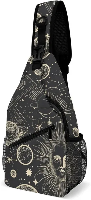 Vintage-engraving-style-pattern Sling Backpack, Crossbody Shoulder Bag, Chest Bags for Outdoor Travel Fitness, 38x20cm