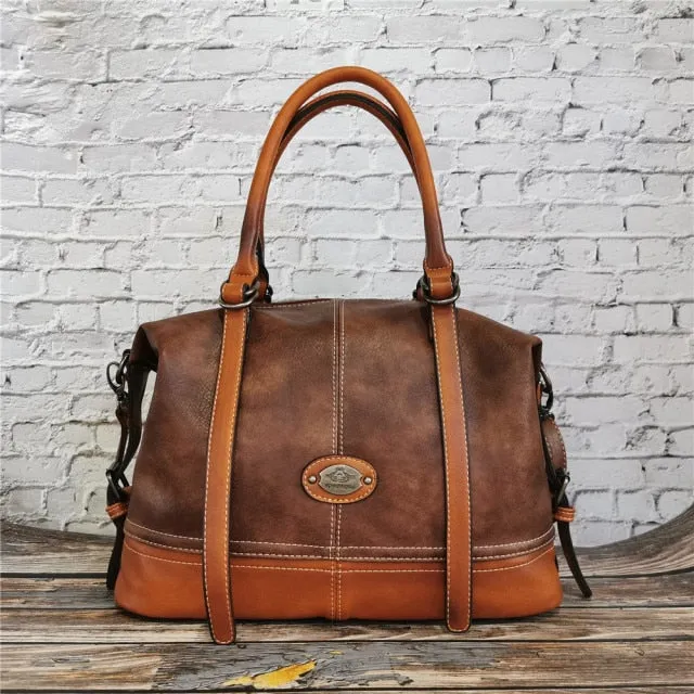 Vintage Handbag New 2020 Leather Bags for Women Lady's Travel Totes Hand Bag Large Capacity Shoulder Designer Bolsa Femini