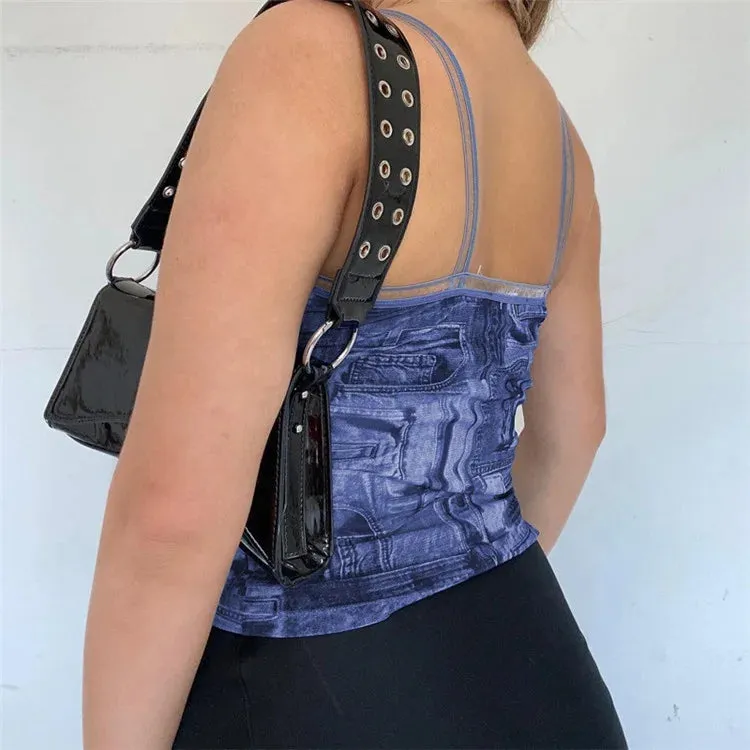 Vintage Print Patchwork Bodycon Top