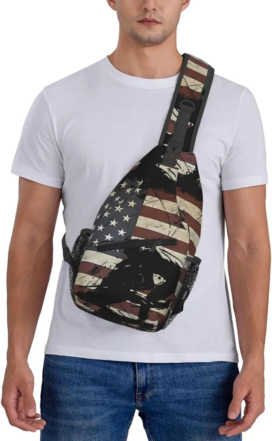 Vintage Wrestling Wrestle Wrestler American Flag Sling Bag Chest Bags Casual Crossbody Bag Travel Shoulder Backpack