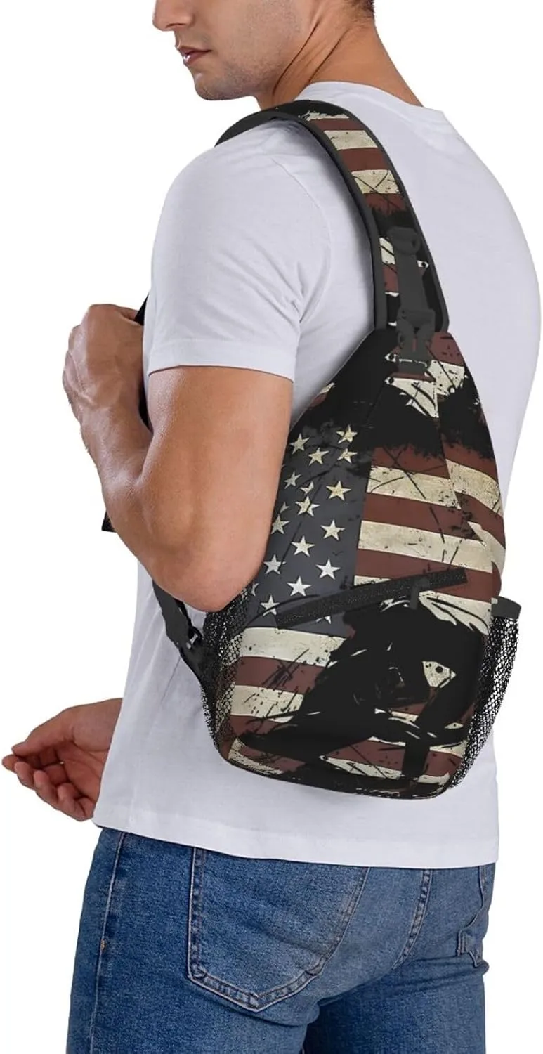 Vintage Wrestling Wrestle Wrestler American Flag Sling Bag Chest Bags Casual Crossbody Bag Travel Shoulder Backpack