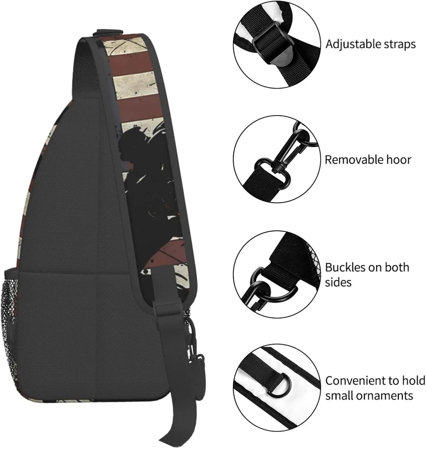 Vintage Wrestling Wrestle Wrestler American Flag Sling Bag Chest Bags Casual Crossbody Bag Travel Shoulder Backpack