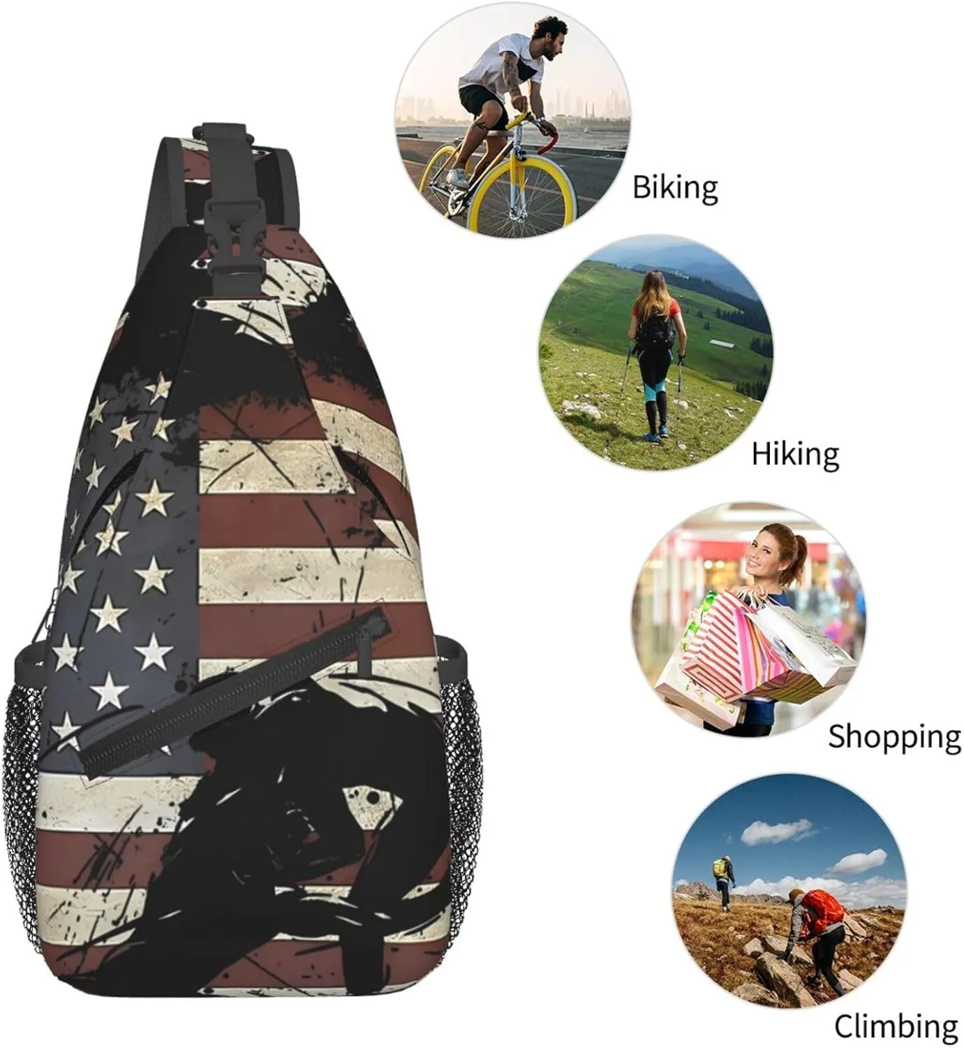 Vintage Wrestling Wrestle Wrestler American Flag Sling Bag Chest Bags Casual Crossbody Bag Travel Shoulder Backpack
