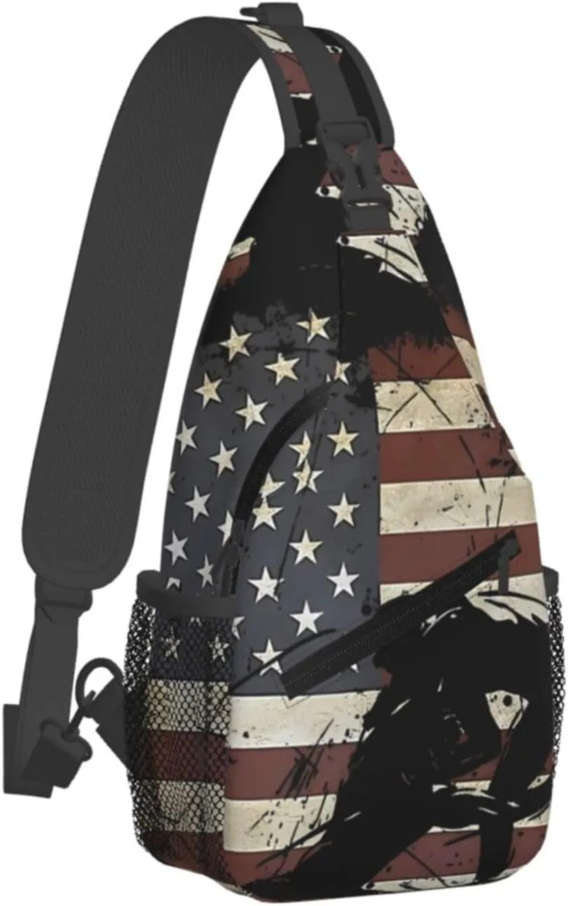 Vintage Wrestling Wrestle Wrestler American Flag Sling Bag Chest Bags Casual Crossbody Bag Travel Shoulder Backpack