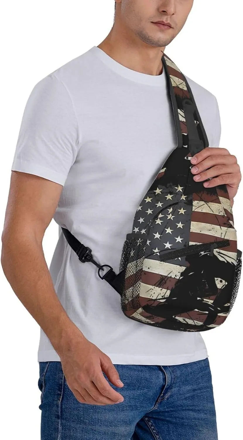 Vintage Wrestling Wrestle Wrestler American Flag Sling Bag Chest Bags Casual Crossbody Bag Travel Shoulder Backpack