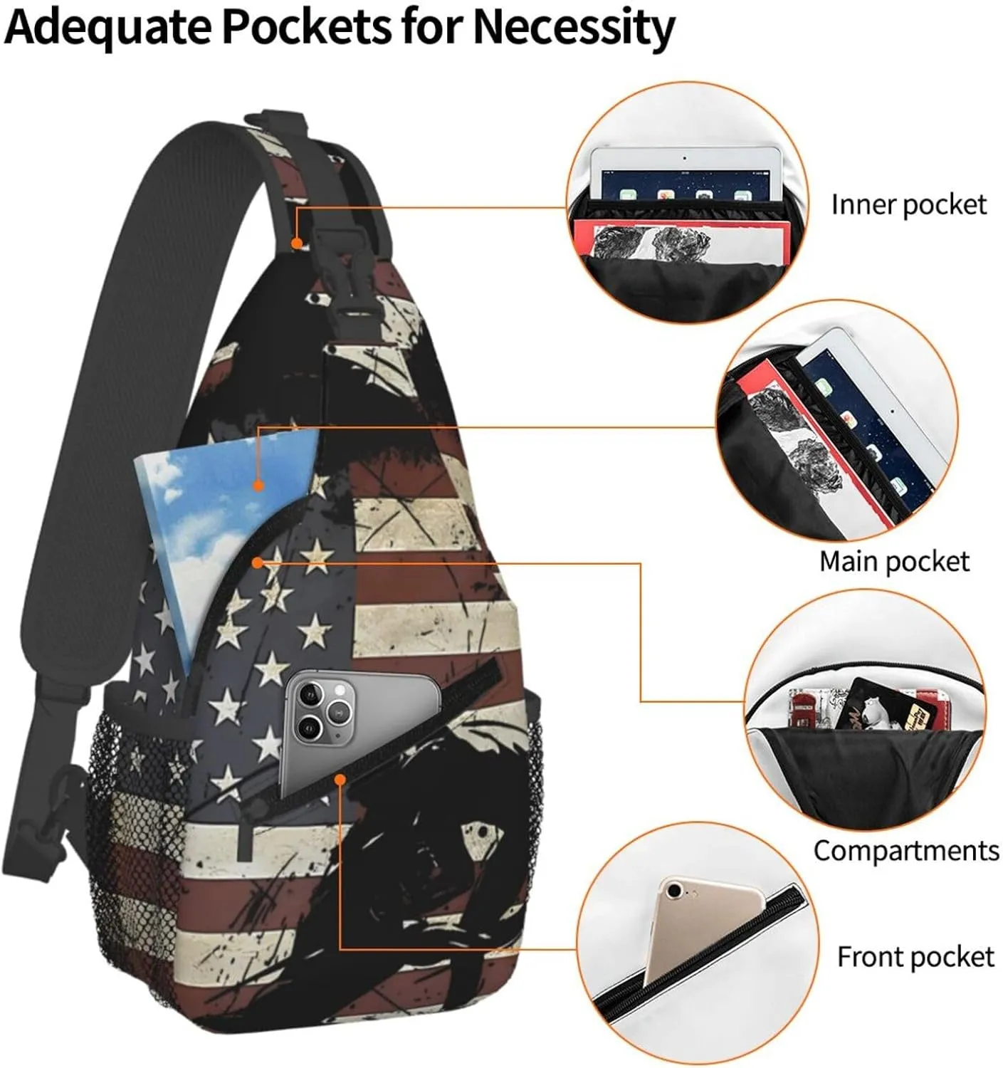 Vintage Wrestling Wrestle Wrestler American Flag Sling Bag Chest Bags Casual Crossbody Bag Travel Shoulder Backpack
