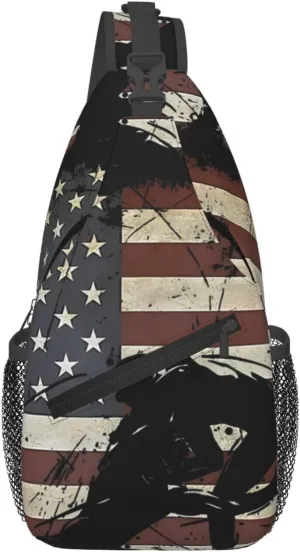 Vintage Wrestling Wrestle Wrestler American Flag Sling Bag Chest Bags Casual Crossbody Bag Travel Shoulder Backpack