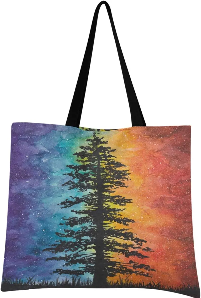 visesunny Women's Large Canvas Tote Shoulder Bag Galaxy Night Milky Way Fusion Of Hot And Cold Top Storage Handle Shopping Bag Casual Reusable Tote Bag for Beach,Travel,Groceries,Books